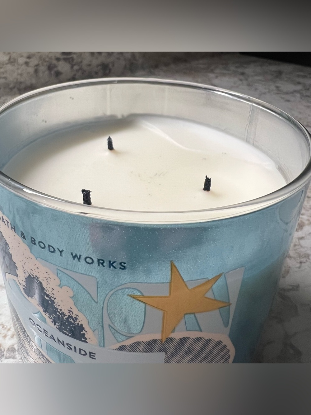Bath & Body Works 3-Wick candles — NEW Morning Rainstorm and LIKE NEW Oceanside - Picture 12 of 13